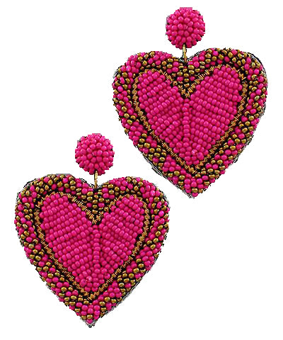 Fuchsia Beaded Border Heart Earrings