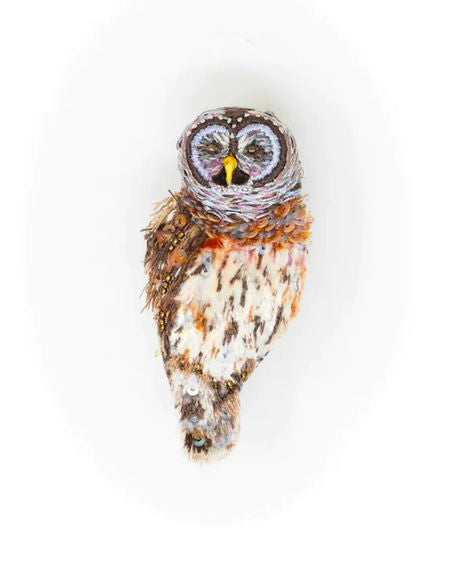Hoot Owl Hand-Embroidered Brooch Pin Hoot Owl Hand-Embroidered Brooch Pin