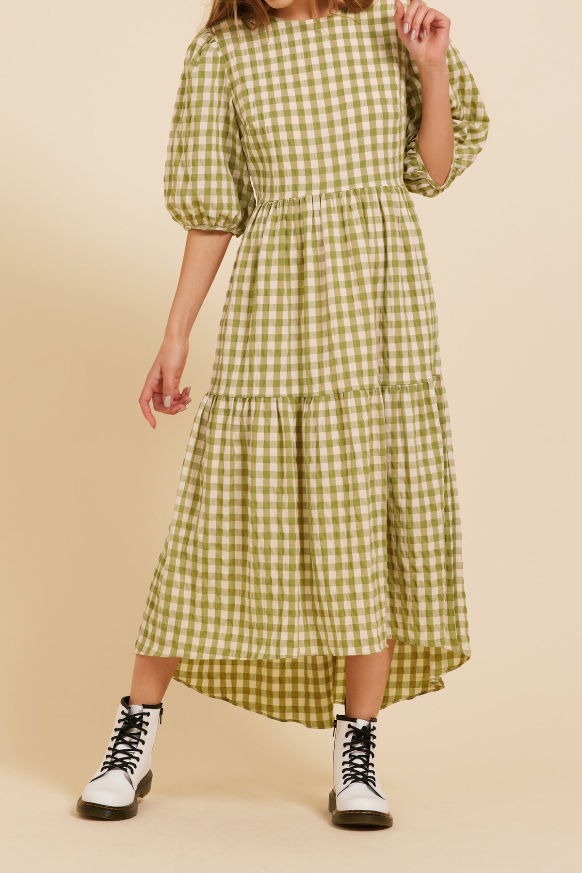 green emerald velvet dress Olive Dana Gingham Dress