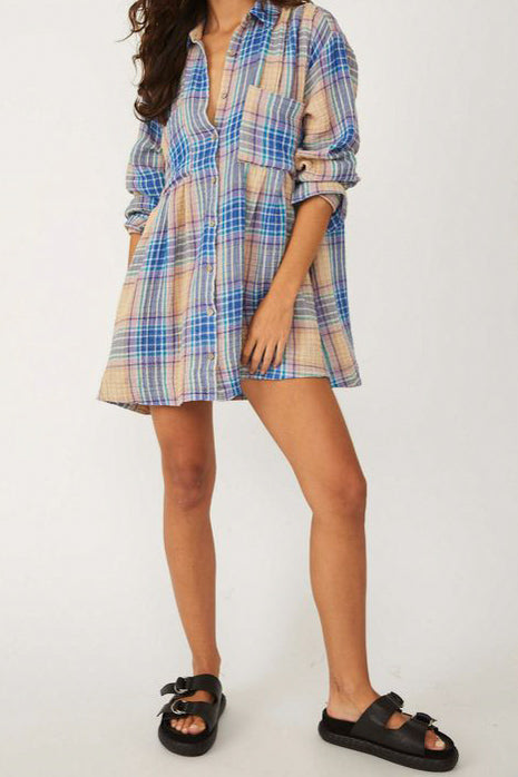 free people plaid shirt dress NWT Free People Voyage Multi-Color Plaid Shirt Dress Wms Sz XS