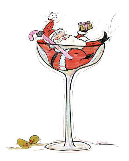 santa wine glass Tipsy Santa Art Print | Holiday